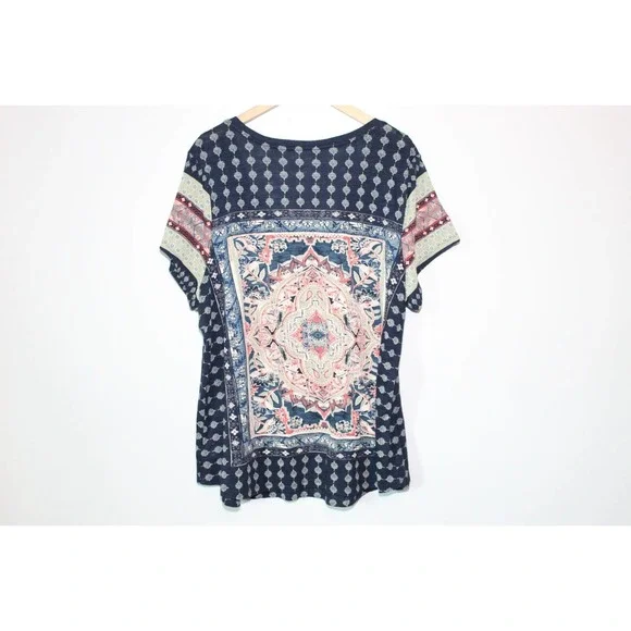 Lucky Brand Persian Carpet Tee Short Sleeve Top Navy Women's Size 3X H14384 - Picture 8 of 9